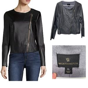 Worthington Zip Front Faux Leather Bomber Jacket Gray XL NWT